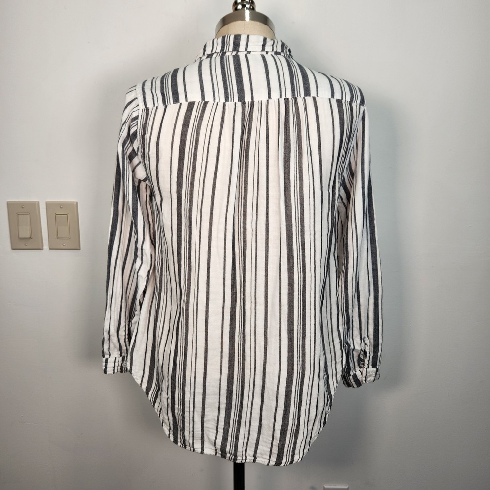 Dylan Striped V Neck Popover Top S Black White Casual Cotton‎ Double Layer Gauze - Picture 3 of 11